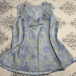 Y2k blue floral print blouse